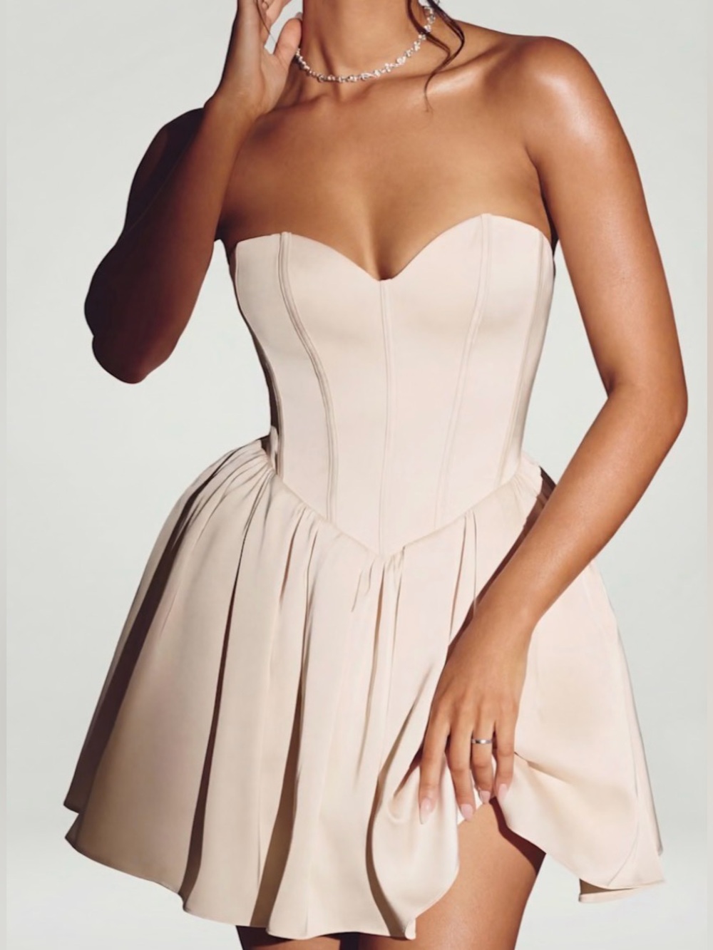 Oh Polly Strapless Sweetheart Mini Dress in Ivory